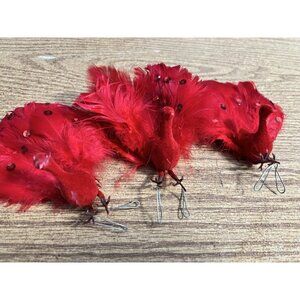 Vintage Peacock Bird Christmas Tree Ornament Red Feathers Flocked Sequins